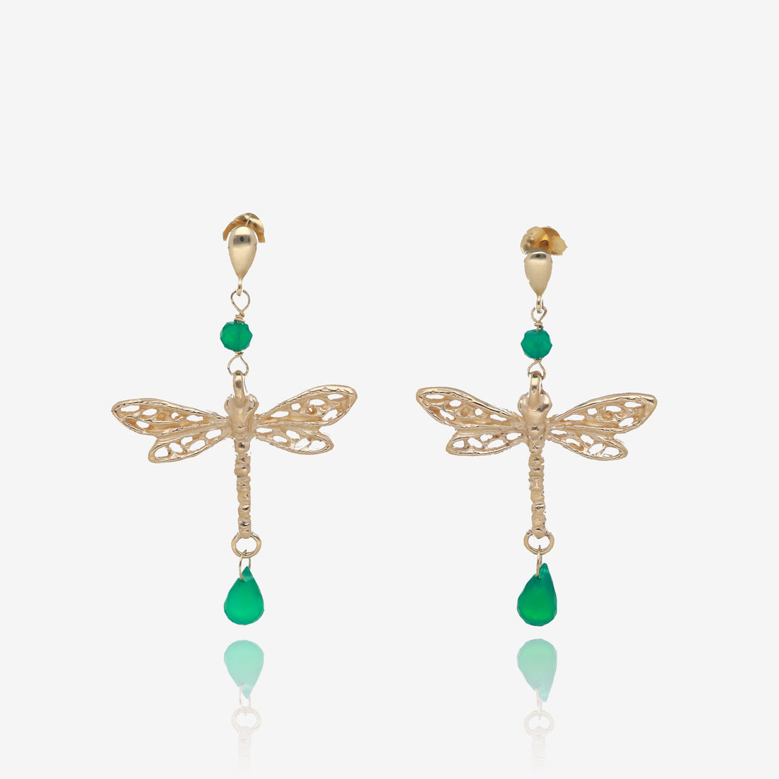 Dragonfly Dangle Earrings in Lush Green and Gold