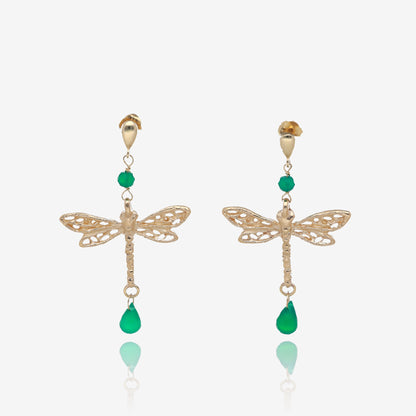 Dragonfly Dangle Earrings in Lush Green and Gold