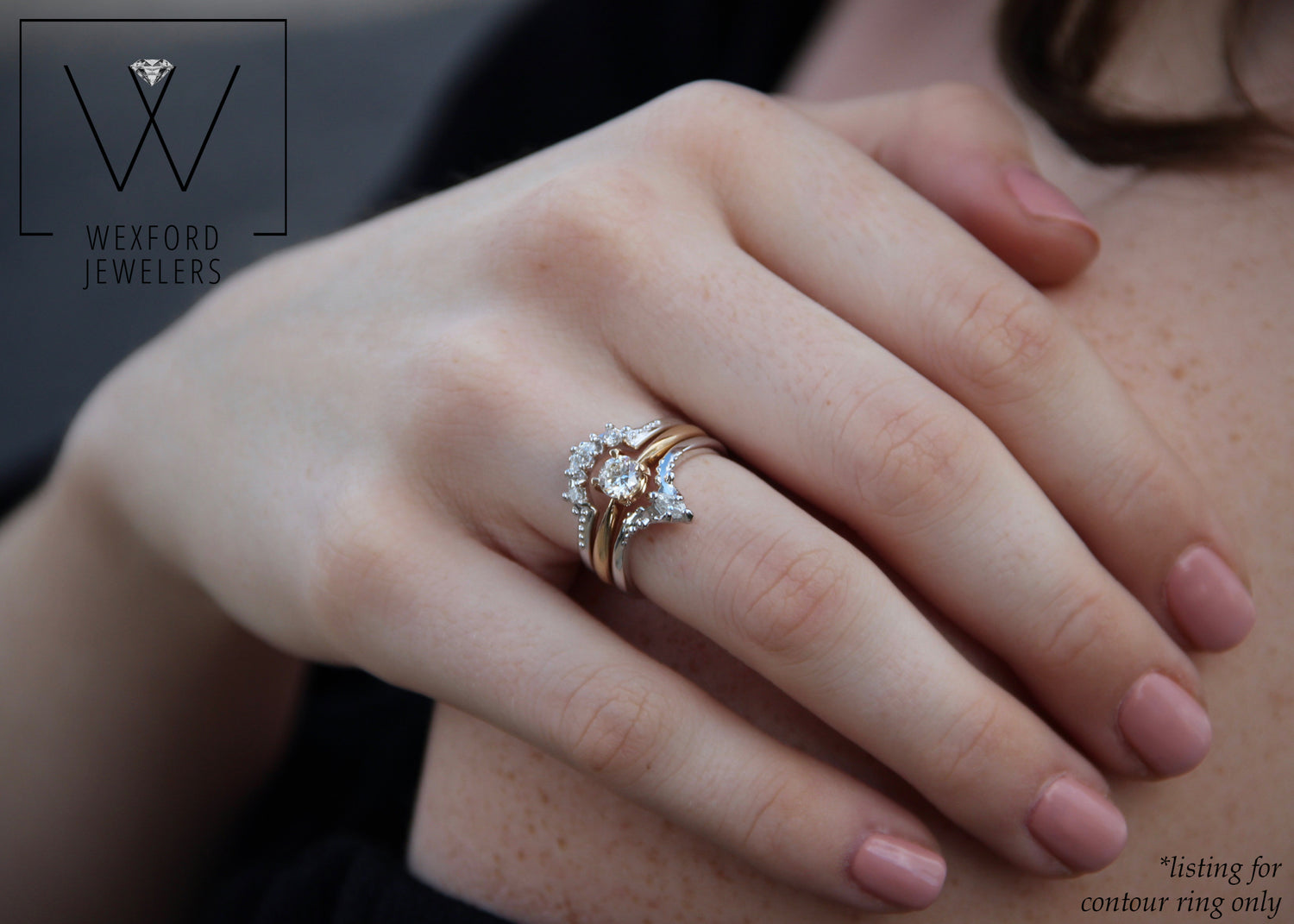 0.18ct TDW Marquise &amp; Brilliant Cut Diamond Band 14K White Gold Ring, Adorn