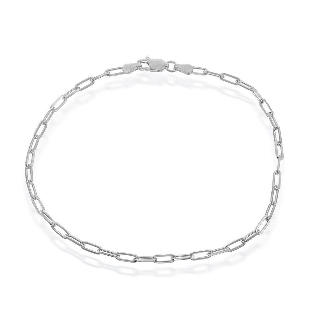 Sterling Silver, 2.8mm Paper Clip Anklet - Rhodium Plated
