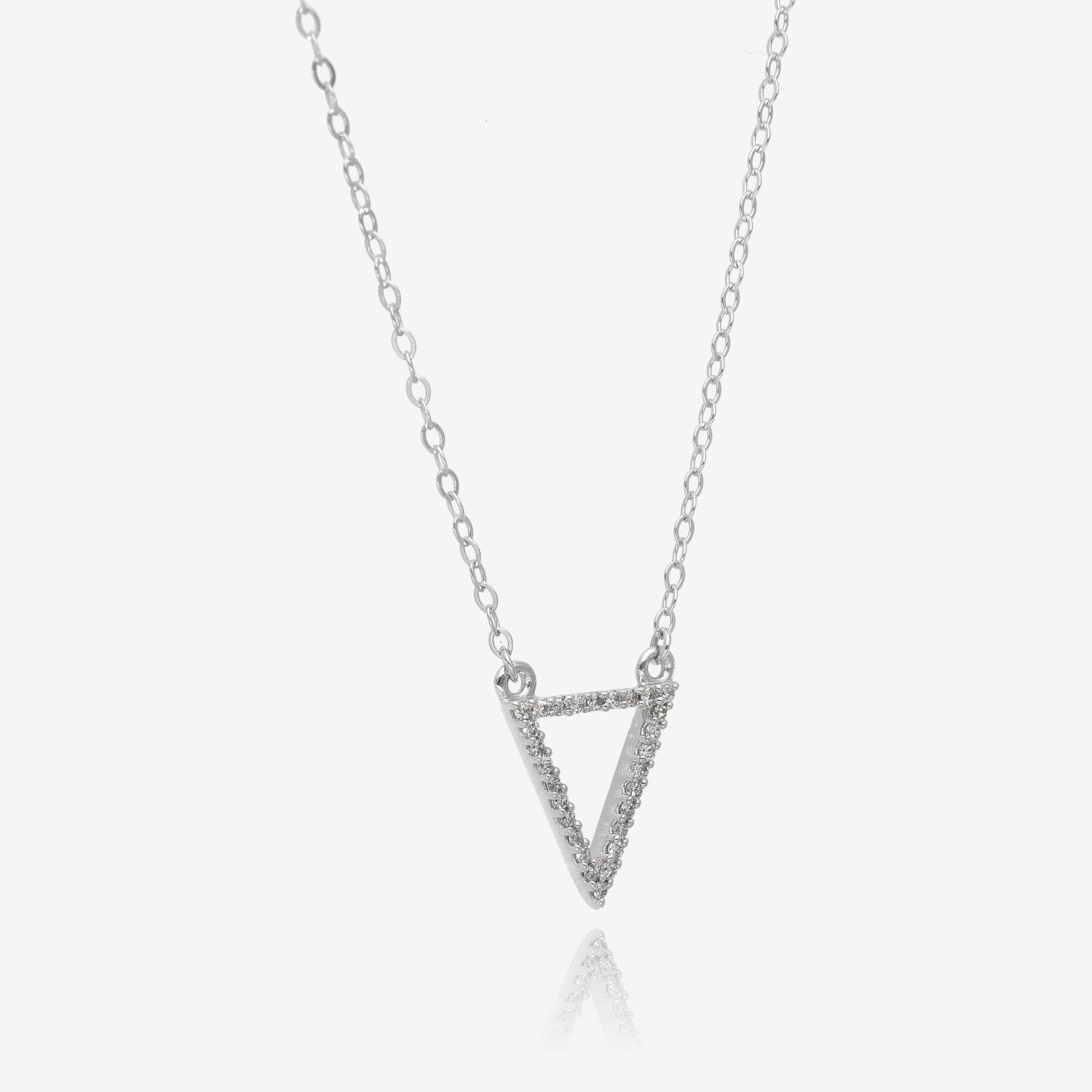 White Gold Point Minimal Diamond Triangle Necklace