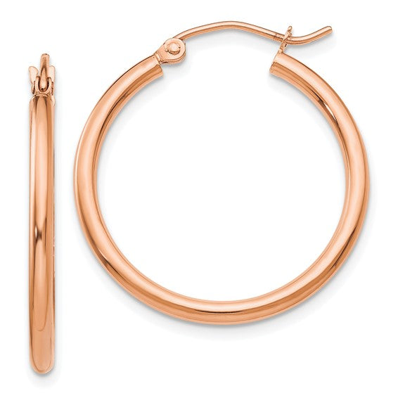 14K Rose Gold 25x2mm Polished Hoop Earrings