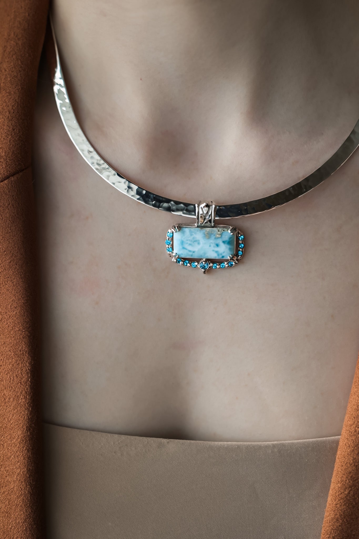 Blue Skies Ahead Larimar and Topaz Collar Necklace