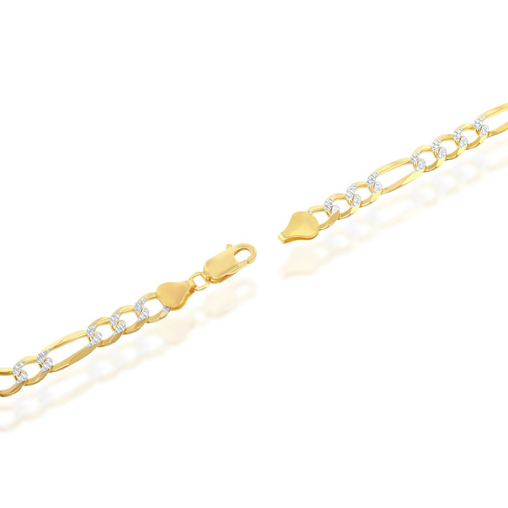 Gold over Sterling Silver Pave Look 7 Figaro Chain 24 Inches