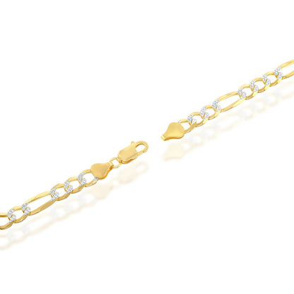 Gold over Sterling Silver Pave Look 7 Figaro Chain 24 Inches