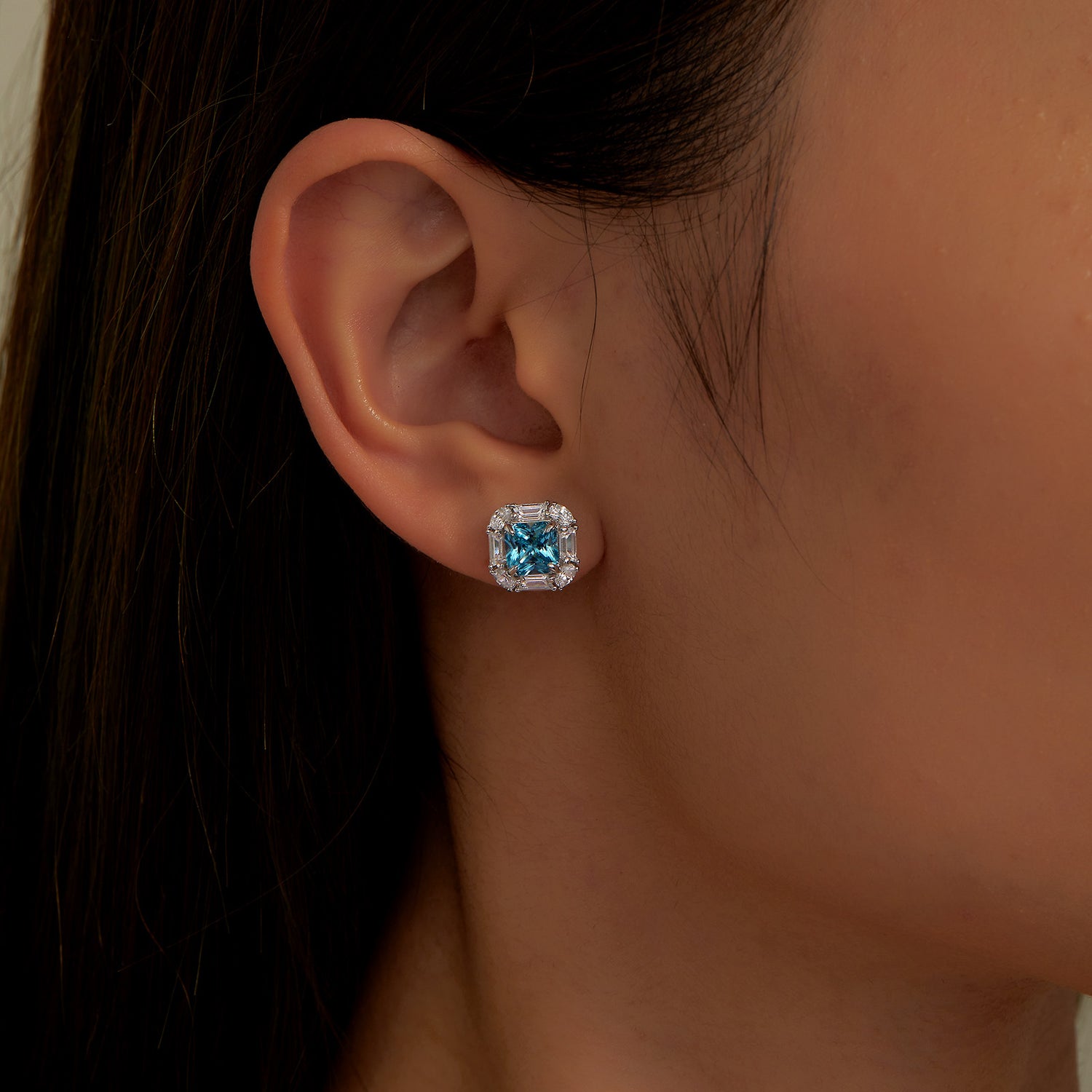 Treasured Teal Moments Lab-Grown Sapphire Halo  Earrings