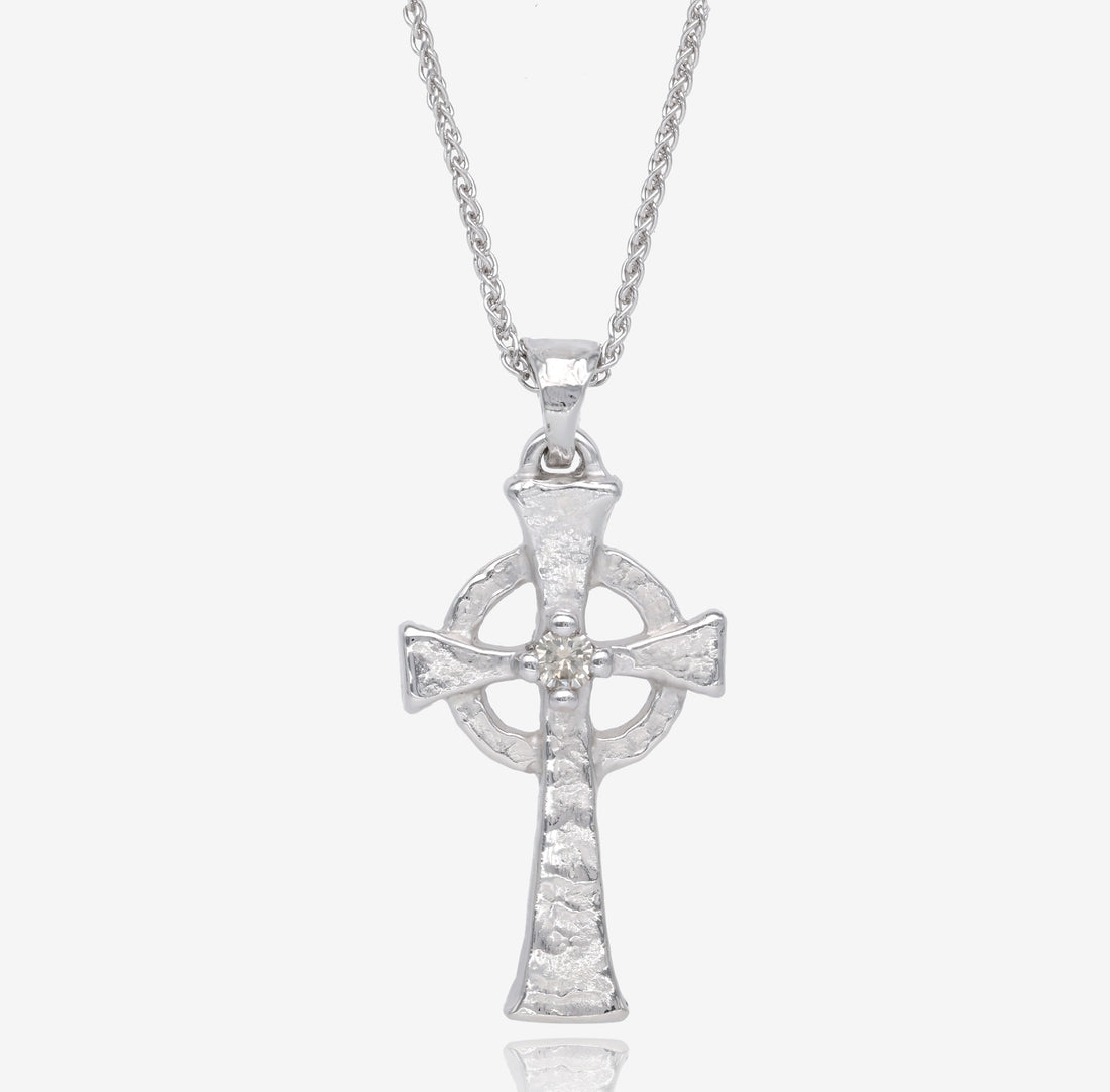 Ancient Celtic Cross Pendant Silver with Diamond