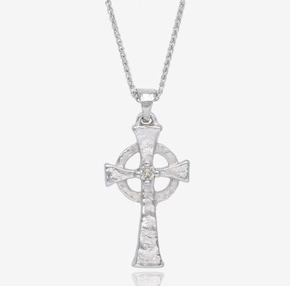 Ancient Celtic Cross Pendant Silver with Diamond
