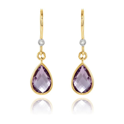 Gold Amethyst Diamond Accent Drop Earrings