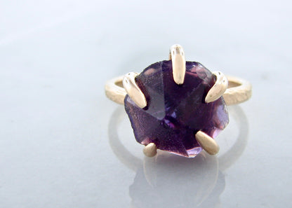 Raw Amethyst Glacier ring in 14k Yellow Gold