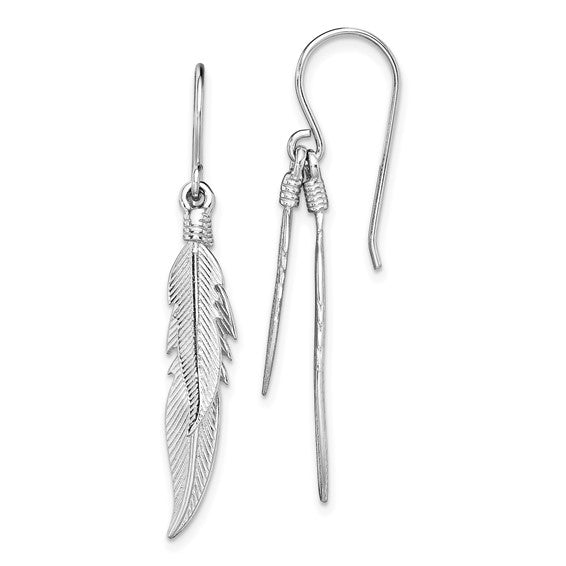 Sterling Silver Double Feathers Dangle Earrings