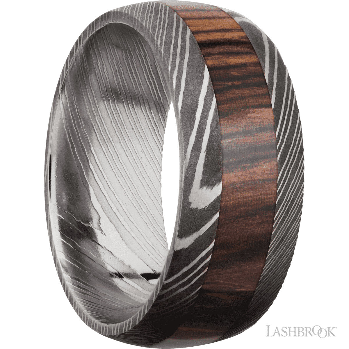 Custom LASHBROOK Damascus Wood Inlay Ring