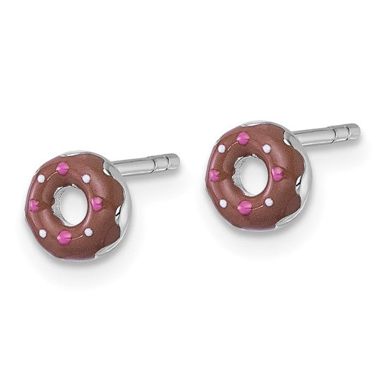 Sweet Sprinkled Donut Silver Enamel Earrings