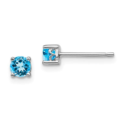 Silver 4mm Round Swiss Blue Topaz December Birthstone Ear Studs