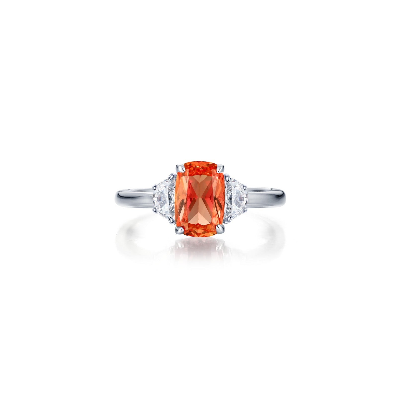 Fancy Peach Fuzz Lab-Grown Sapphire Three-Stone Ring