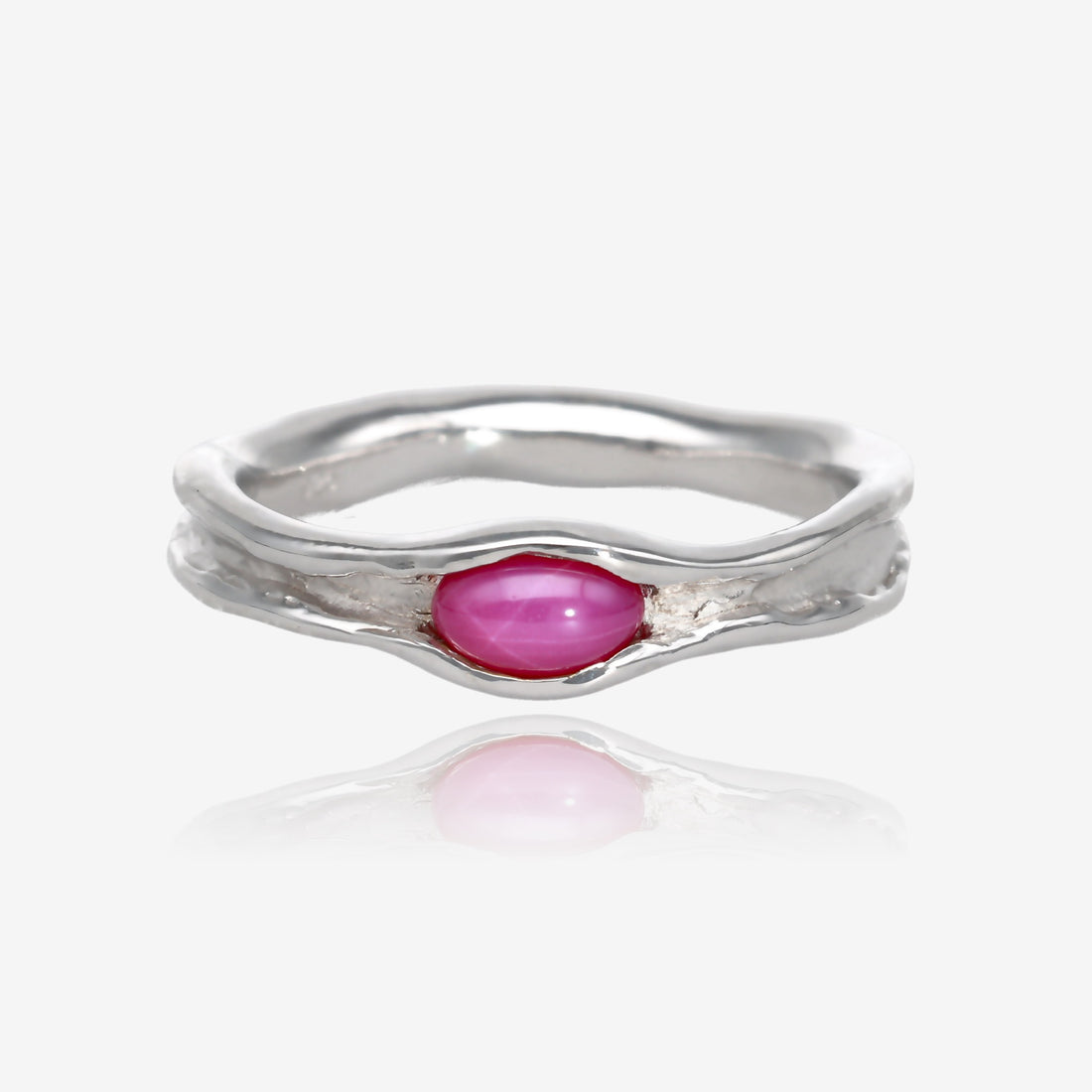 Star Ruby in Slender Silver Melted Band