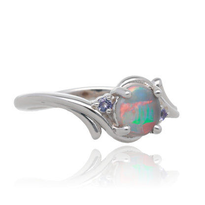 Rainbow Sky Opal and Tanzanite Ring