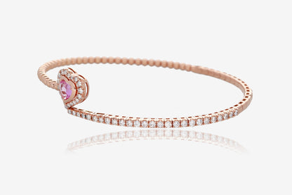 Pink Sapphire Heart and Diamond Flex Bangle in 14K Rose Gold