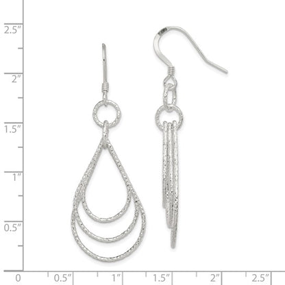 Textured Teardrop Dangling Silver Earrings