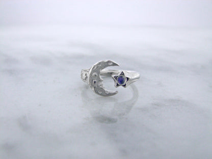 Moonstone Silver Ring, Celestial Moon Star