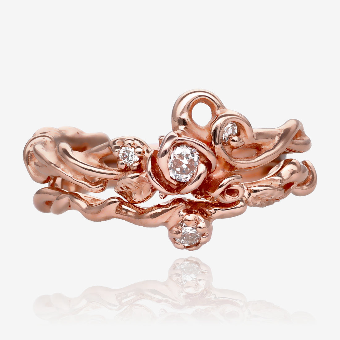 Rose Garden Wedding Set, Rose Gold & Diamond