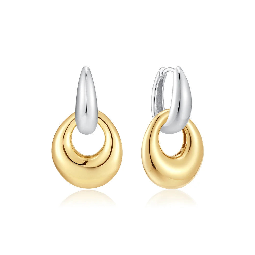Two-Tone Hollow Organic Pebble Drop Earrings