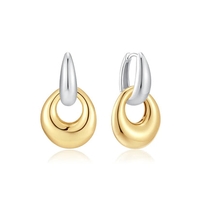 Two-Tone Hollow Organic Pebble Drop Earrings