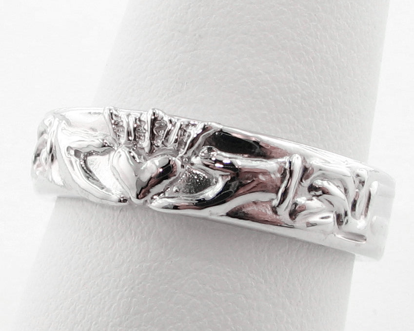 Silver Wedding Band, Claddagh Ring