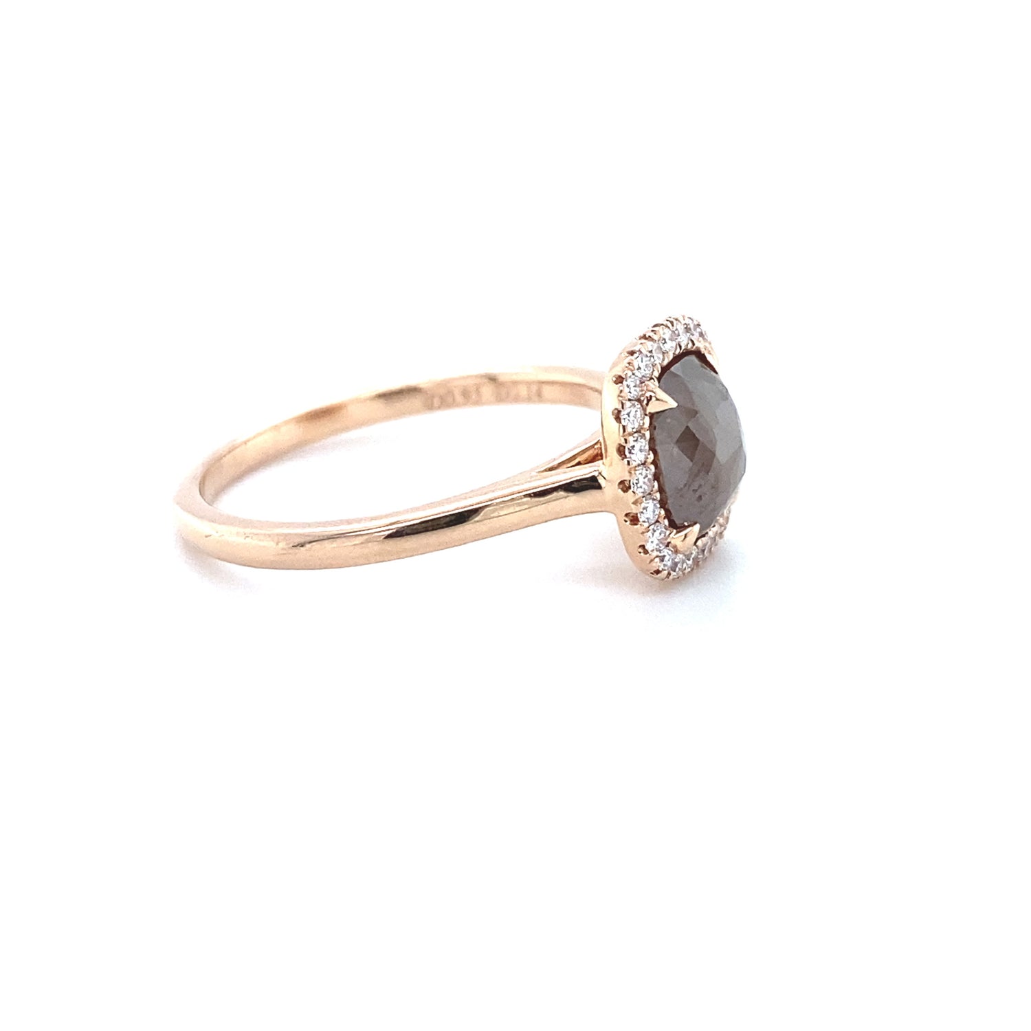 .95ct Bronzed Rough Rose Cut Diamond Cushion Halo Engagement Ring 14k Rose Gold 1.09ct TDW