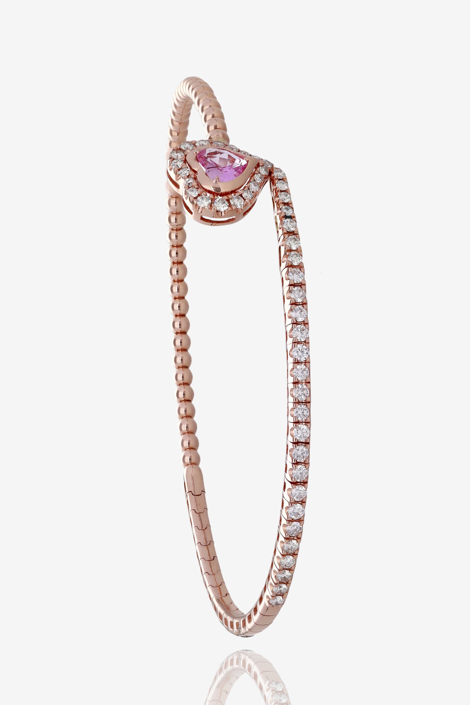 Pink Sapphire Heart and Diamond Flex Bangle in 14K Rose Gold