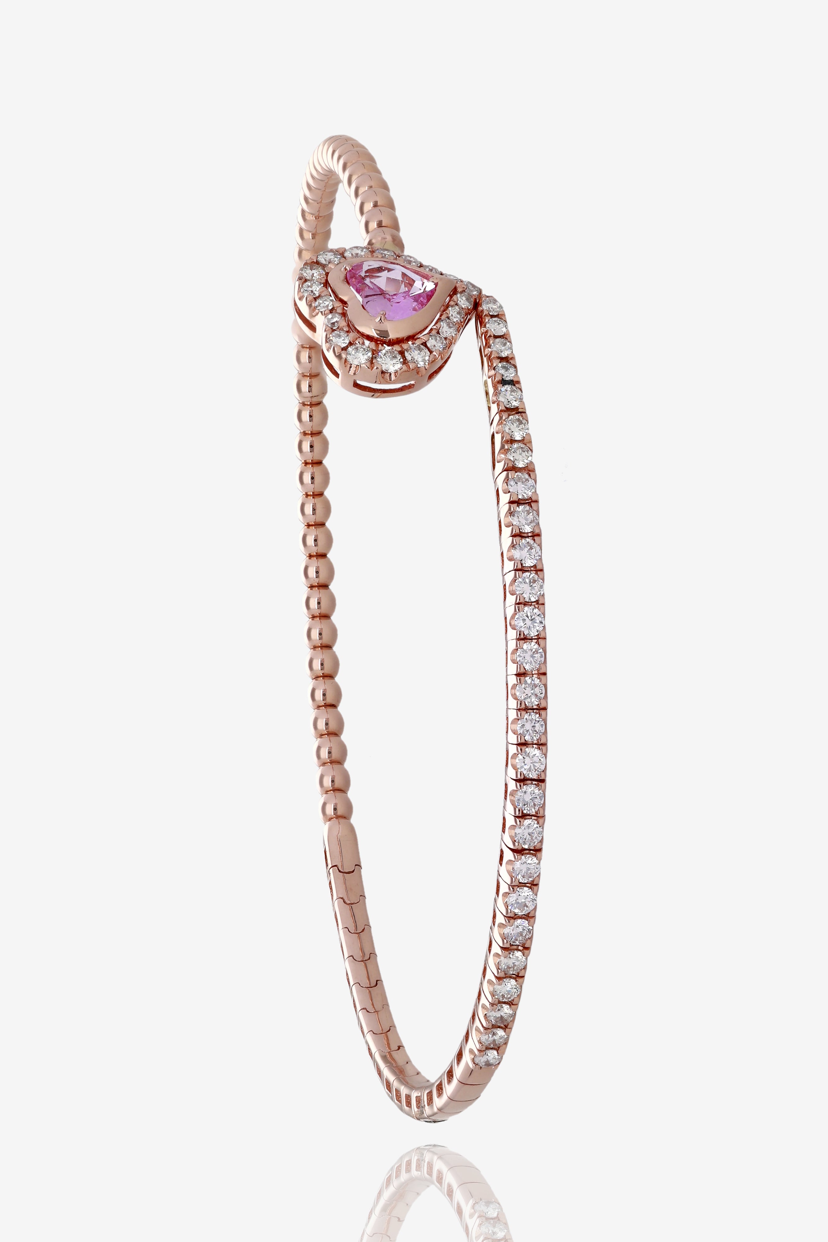 Pink Sapphire Heart and Diamond Flex Bangle in 14K Rose Gold