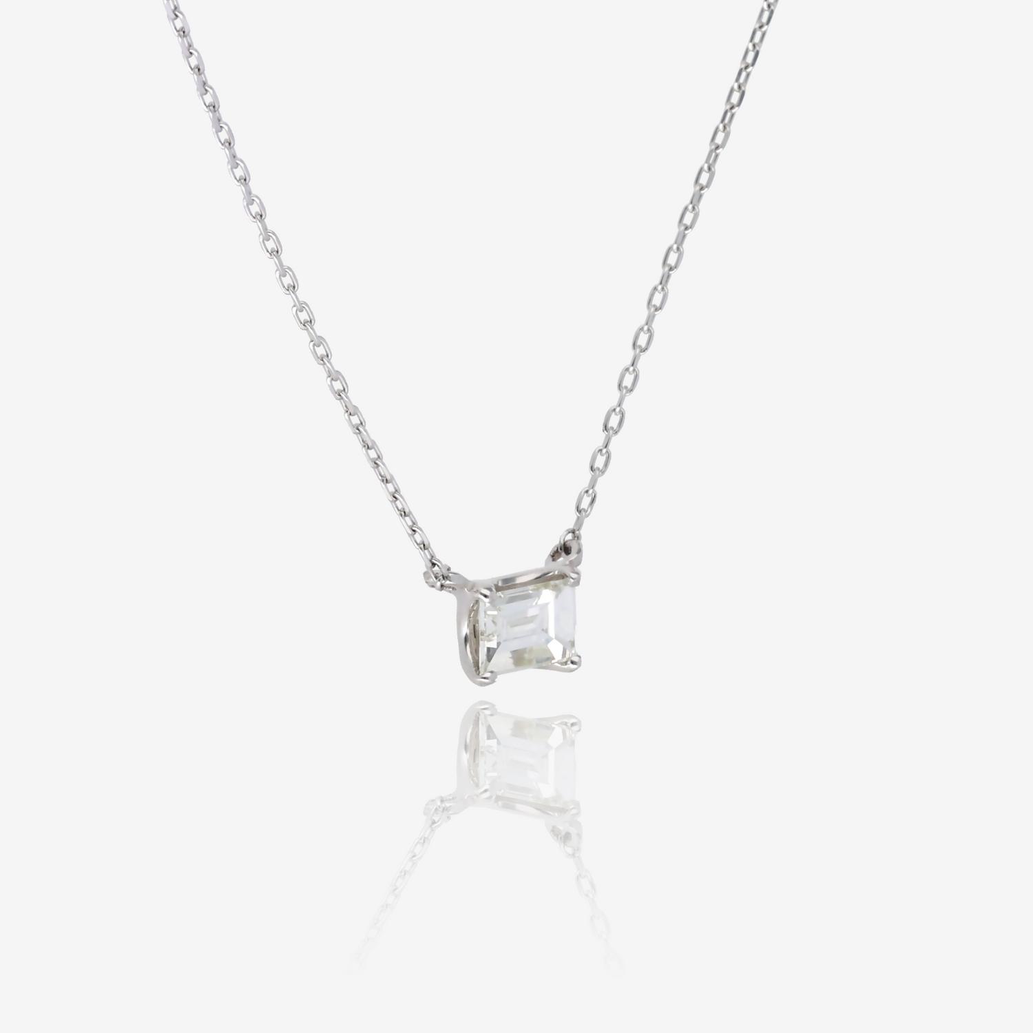 East West Emerald Cut Natural Diamond Pendant in 18K White Gold