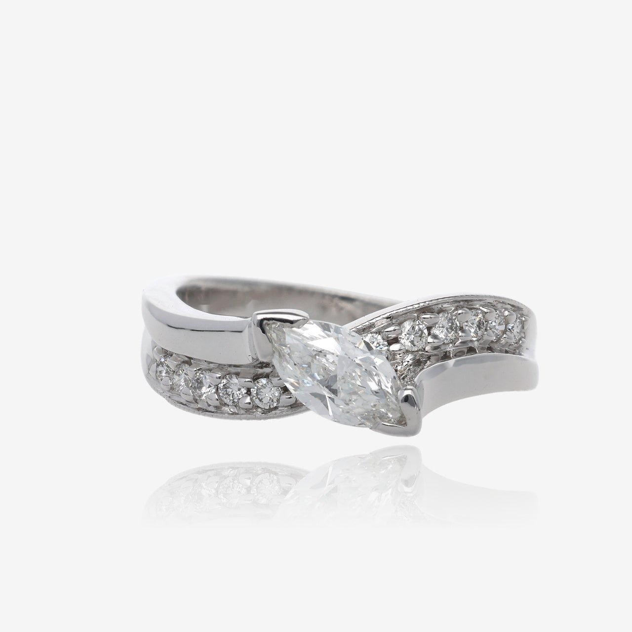Gentle Wave Wedding Ring with Natural Marquise Diamond