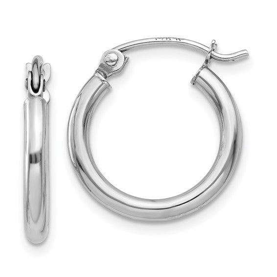 14K White Gold 15mm Polished 2mm Tube Hoop Earrings