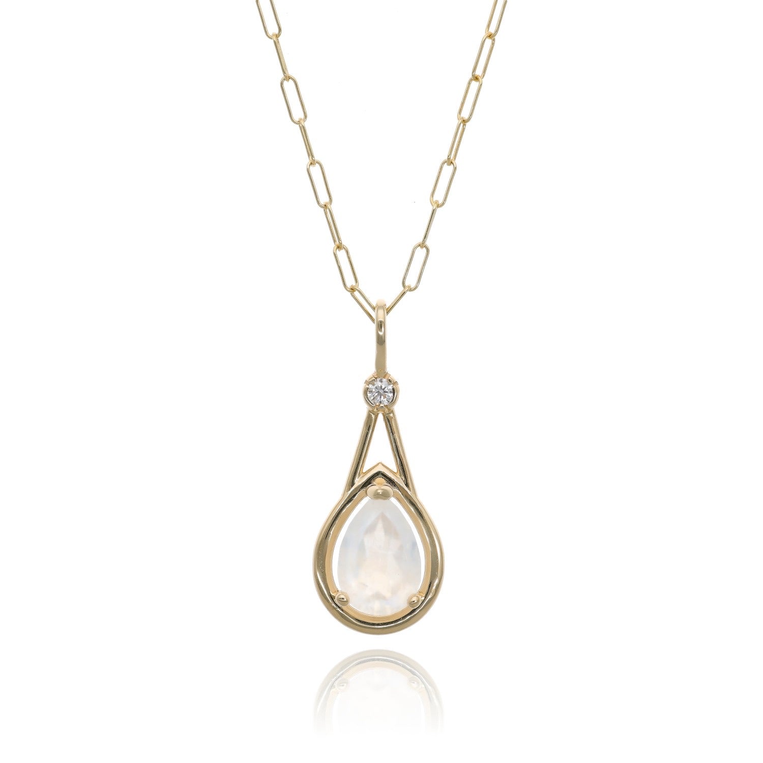 Raindrop Moonstone Pendant in Yellow Gold