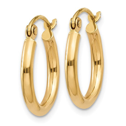 14K Yellow Gold 15mm Polished 2mm Tube Hoop Earrings