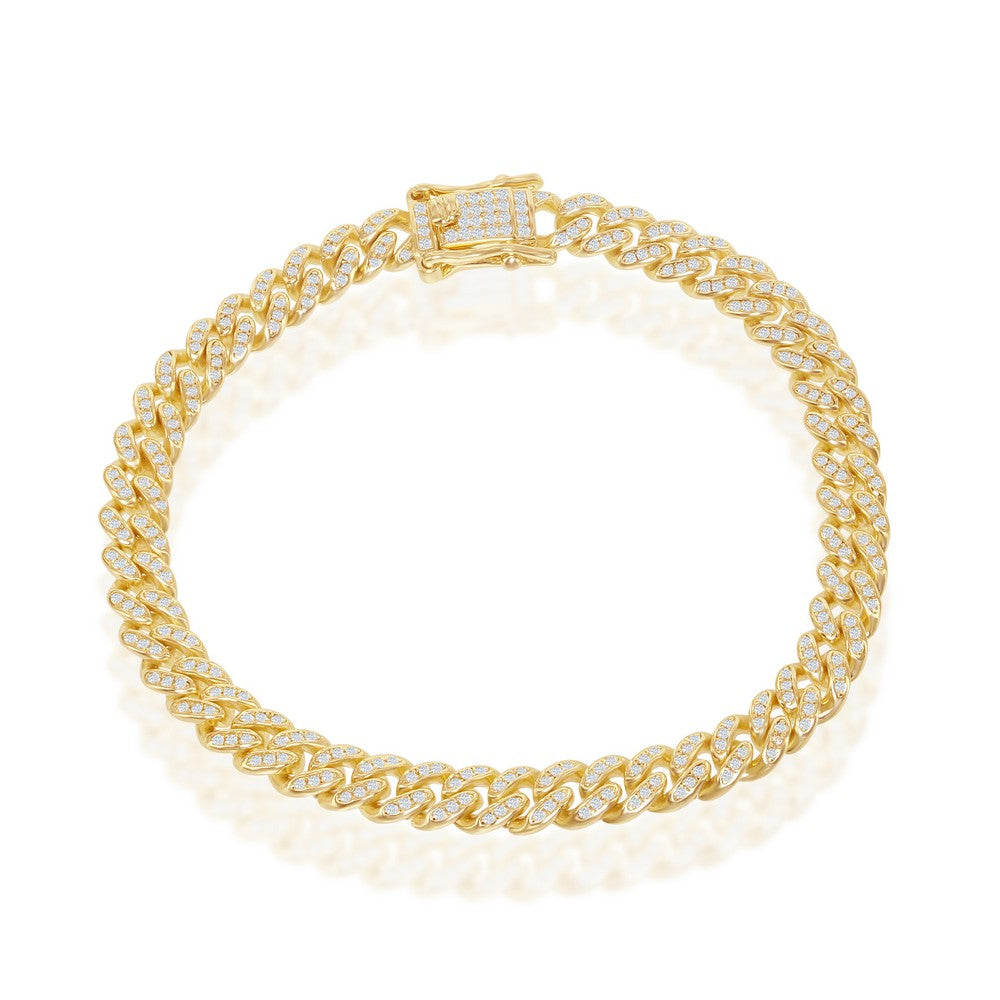 Iced Out Cuban Link Gold Plated Silver Bracelet