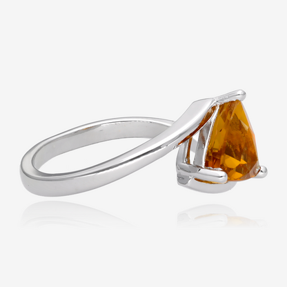 Golden Glowing Citrine Trillion Silver Ring