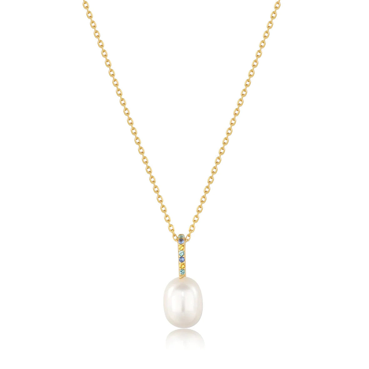 Gold Gem Pearl Drop Pendant Necklace