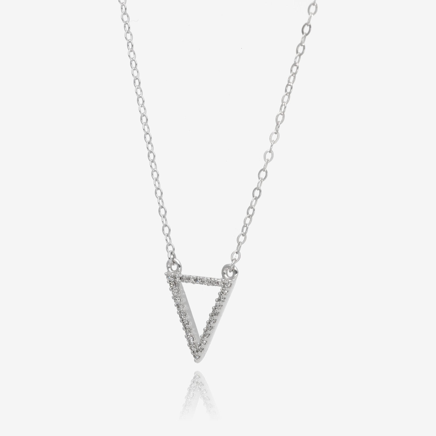 White Gold Point Minimal Diamond Triangle Necklace