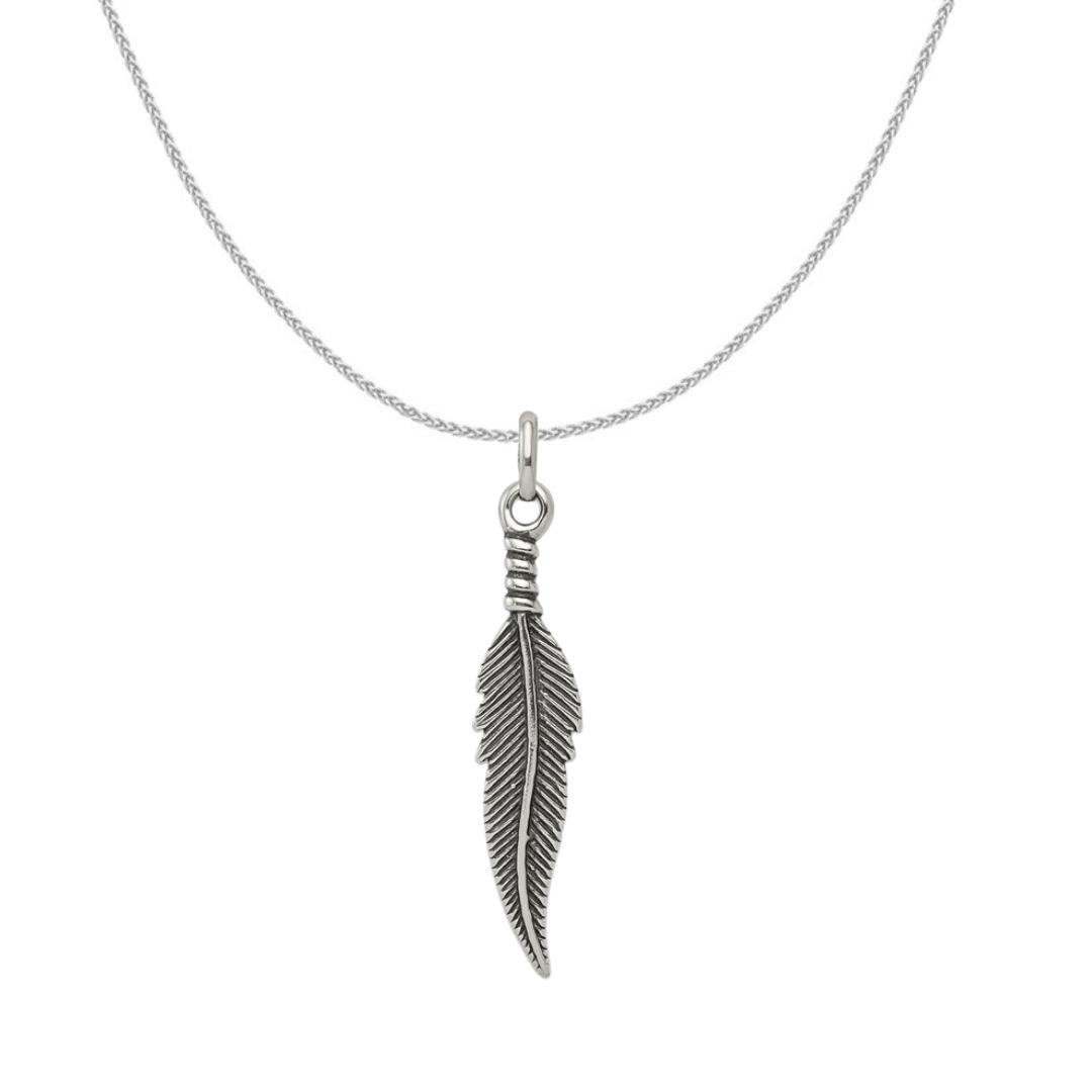 Sterling Silver Antiqued Feather Necklace