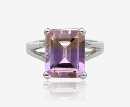 Ametrine Emerald Cut Cathedral Split Ring in Sterling Silver