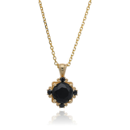 Midnight Mystic Yellow Gold Necklace with Black Gems