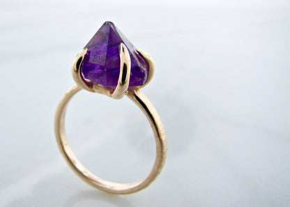 Raw Amethyst Glacier ring in 14k Yellow Gold