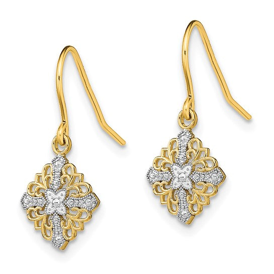 14K Two Tone Fancy Filigree Dangle Earrings