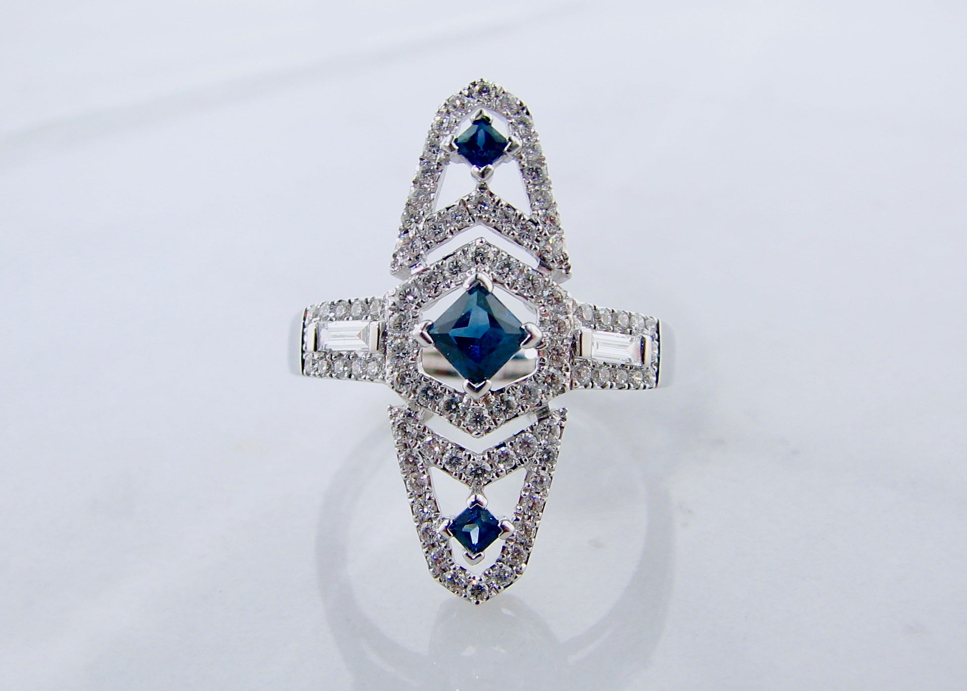 .51ct TDW, 0.45ct Blue Sapphire 14K White Gold Ring