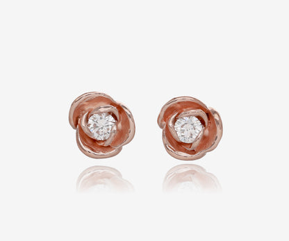 0.24ct TDW Diamond Earring Studs Rose Gold, Petite Rosebud