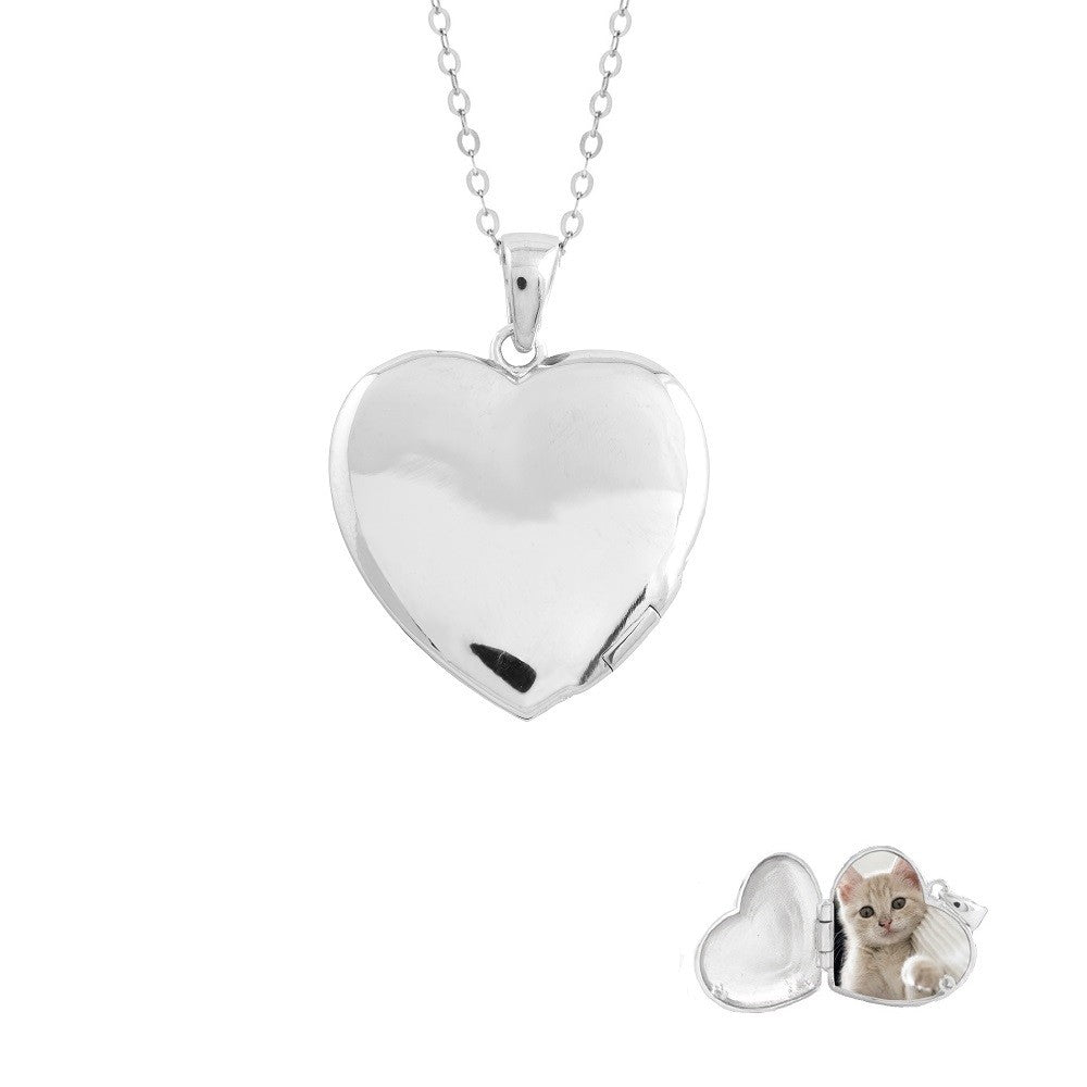 Sterling Silver Flat Heart Locket With Chain