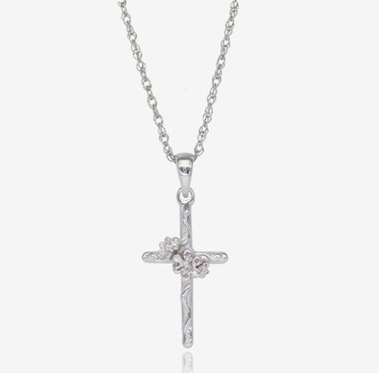 White Gold Cross Necklace, Daisy Vine