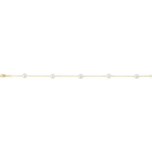 14K Yellow Cultured White Freshwater Pearl 5-Station 7&quot; Bracelet